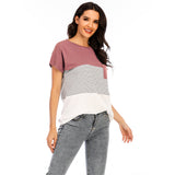 Women Striped Printed Crew Neck Pullover Tops Short Sleeve T-Shirt Blouse Tunic