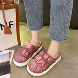 Ladies Cute Solid Color Slippers Round Toe Platform Keep Warm Slippers