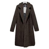 Women Fuzzy Fleece Lapel Open Front Long Cardigan Coat Faux Fur Warm Winter Outwear Jackets