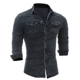 Men's Casual Long Sleeve Denim Shirt Tops Blouse Overshirts Button-Down Pockets