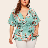 Womens Sexy Floral Printed Short Sleeves Tops T-Shirt Blouses Pullover Oversized