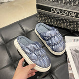 Ladies Cute Solid Color Slippers Round Toe Platform Keep Warm Slippers