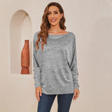 Women's Solid Color One Shoulder Long Sleeve T-shirt Buttons Casual Tops Loose