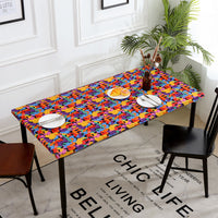 Elastic Fitted Rectangle Tablecloth Polyester Printed Table Cover Dust-Proof Washable Dining Tablecloth for Banquet, Wedding, Party