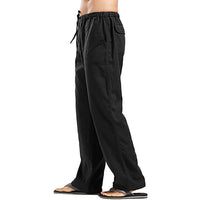 Men Cotton Linen Pants Yoga Drawstring Baggy Elastic Waist Loose Trousers Slacks