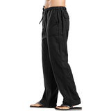 Men Cotton Linen Pants Yoga Drawstring Baggy Elastic Waist Loose Trousers Slacks