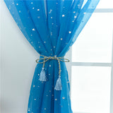 Stars Printed Tulle Sheer Curtain Transparent Window Drapes Voile Valance Decor