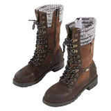 Womens Mid Calf Combat Boots Round Toe Lace up Low Heel Casual Motorcycle Shoes