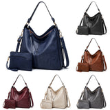 2 Pcs Tote Bags Shoulder Handbags & Purse Wallet for Women, Retro Oil Wax Leather Tote Satchel Bag Crossbody Bags