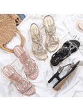 Women's Summer Slip On Wedge Casual Rhinestones Hollow Holiday Anti Slip Sandals