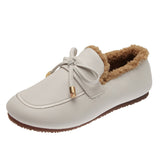 Women Bowknot Loafers Casual Shoes Lightweight Slip On Warm Flats Round Toe
