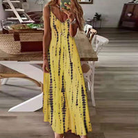 Women's Stitch Tie Dye Printed Dress V Neckline Summer Maxi Sleeveless Dresses
