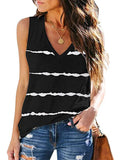 Women Stripe V-Neck Vest Tank Top Sleeveless T-Shirt Loose Pullover Blouse Tee