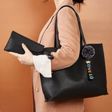 2Pcs Women PU Leather Tote Handbag Fashion Shopper Shoulder Bag Purse Satchel with Matching Wristlet Wallet for Mom Girls Gifts