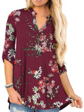 Women Floral Printed V Neck Long Sleeve T-Shirt Pullover Blouse Tops Tunic Tee