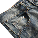 Men Ripped Jeans Straight Skinny Slim Fit Denim Pants Destroyed Frayed Trousers