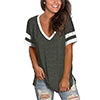 Women's Casual T-Shirt V-Neck Short Sleeve Splicing Tops Split Hem Summer Basic