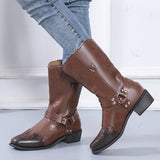 Womens Cowgirl Cowboy Boots Ladies Mid Wide Calf Fashion Western Shoes Size 4-12