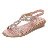 Women's Summer Slip On Wedge Casual Rhinestones Hollow Holiday Anti Slip Sandals