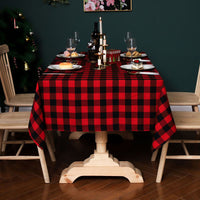 Cotton Linen Dining Table Cover Rectangle Plaid Tablecloth Picnic Table Cloth Cover Home Christmas Party Decor Tablecloth, Red/Black Plaid