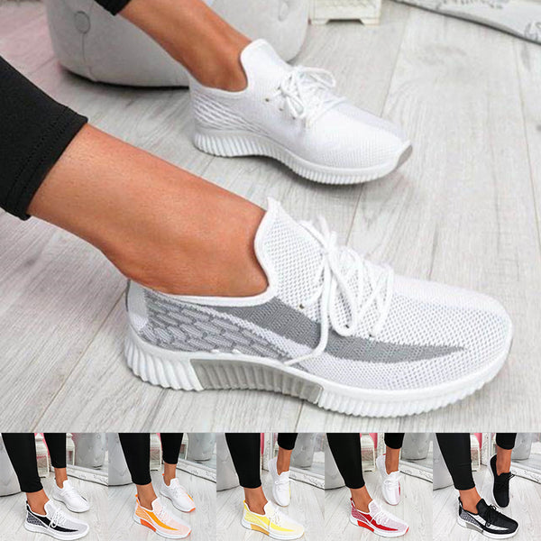 Womens Mesh Knit Trainers Lace-Up Athletic Sprot Sneakers Ladies Party Shoes
