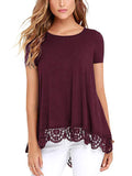 Women's Lace Splicing R Shirts Crew Neck Short Sleeve Pullover Tops T-Shirt Blouse Tunic