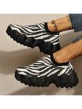 Women Leopard/Stripes Print Running Trainers Lace Up Sneakers Sports Comfy Shoes