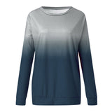 Women Casual Loose Gradient Printed T-Shirt Splicing Long Sleeve Blouse Pullover