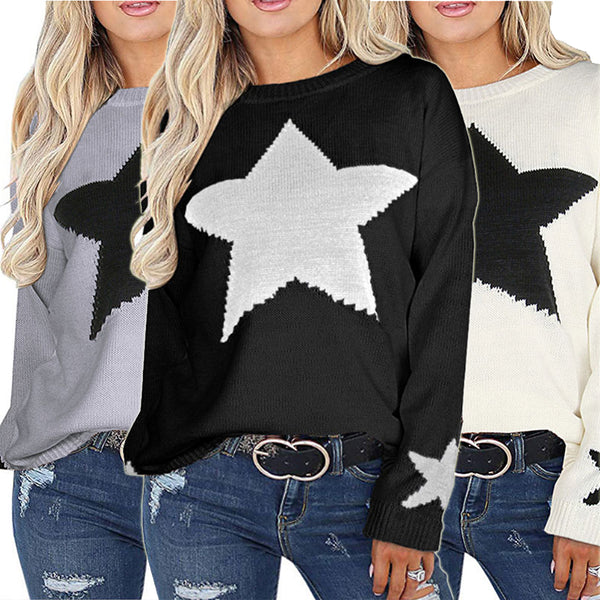 Women Winter Baggy Chunky Knit Jumper Pullover Top Sweater Sweatshirt Ladies Star Knitwear Tops