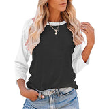 Women Color Matching Crew Neck 3/4 Sleeve T-Shirt Pullover Blouse Tops Tunic Tee