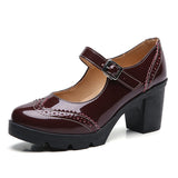 Women's Oxford Shoes Heels Brogue Lolita Block Heel Platform Buckle Breathable
