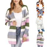 Womens Casual Long Sleeve Striped Knitted Sweater Cardigan Coat Outwear Knitwear