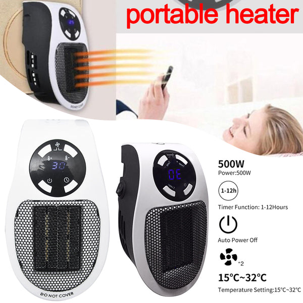 500W Portable Mini Electric Plug-In Wall Heater Handy Room Blower Fan Radiator