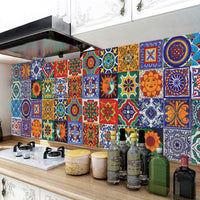 24Pcs Floral Mosaic Tile Stickers Self Adhesive Home Wall Decor Transfers Decal