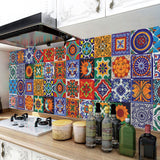 24Pcs Floral Mosaic Tile Stickers Self Adhesive Home Wall Decor Transfers Decal