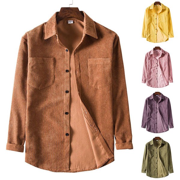 Men's Solid Color T Shirt Long Sleeve Button-up Pockets Casual Lapel V Neck Tops