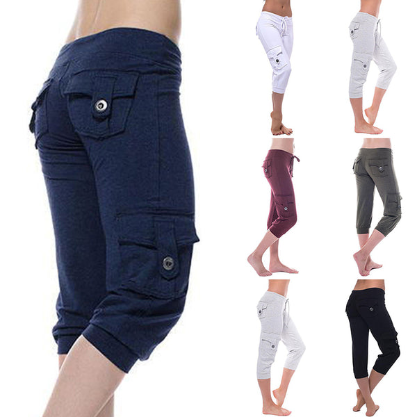 Women Yoga Capris Pant with Pocket Running Fitness Jogging Gym Pants High Waist Exercise Workout Trousers Plus Size