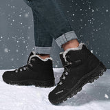 Men's Solid Color Flat Heels Lace Up Round Toe Ankle Boots High Top Hiking Shoes