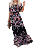 Women Casual Slim Fit Off Shoulder Maxi Dress Summer Beach Short Sleeve Sundress