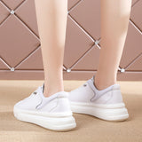 Women Solid Color Lace Up Anti Slip Round Toe Lightweight Casual Wear Flat Shoes