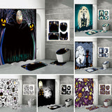 4 Pcs Halloween Decor Shower Curtain Set with Non-Slip Bath Mat, Toilet Pedestal Rugs and Toilet Lid Cover, Waterproof Bat Ghost Shower Curtains with 12 Hooks