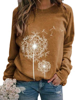 Women Dandelion Printed Long Sleeve T-Shirt Pullover Blouse Tops Tunic Plus Size