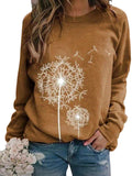 Women Dandelion Printed Long Sleeve T-Shirt Pullover Blouse Tops Tunic Plus Size