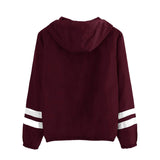 Womens Double Stripes Stitching Long Sleeve Hooded Sweatshirt Hoodie Pullover