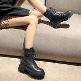 Women's Lace Up&Zip Combat Ankle Boot