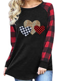 Women Heart Printed Top T-Shirt Crew Neck Blouse Long Sleeve Pullover Sweatshirt