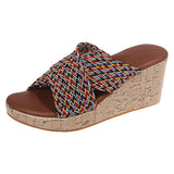 Women Cross Strap Slippers Mules Wedge Anti-Slip Casual Shoes Peep Toe Sandals