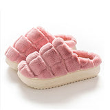 Women Platform Plush Slippers Slip On Casual Low Top Round Toe Winter Slippers