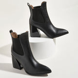 Women's Solid Color Ankle Boots Slip On Anti Slip Pointed Toe Casual Block Boots