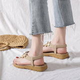 Women Sandals Summer Boho Casual Flat T-Strap Thong Elastic Comfortable Flip Flops Beach shoes